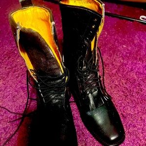 Uniquely styled leather combat boots